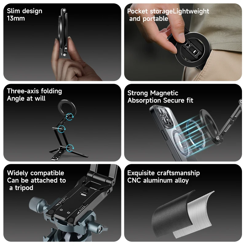 COBONE Magnetischer Telefonstativhalter, faltbar, verstellbar mit Arca-Swiss für Telefon, Vlog, tragbare Desktop-Telefonhalterung für Reisen
