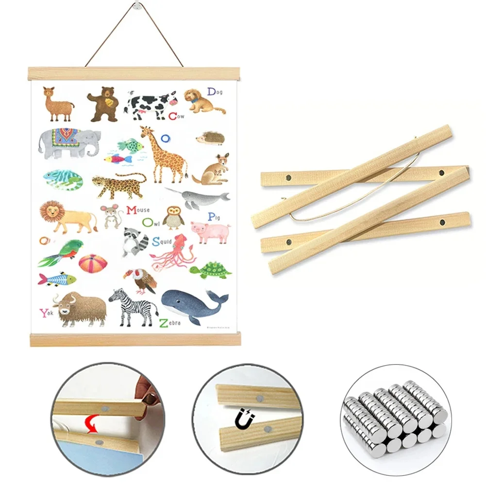 Magnetische Frames Teak Grenen Hout Foto Poster Hanger Frame Voor Muur Art Canvas Print Schilderij Kinderkamer Home Decor 30x40 40x60CM - afbeelding 2