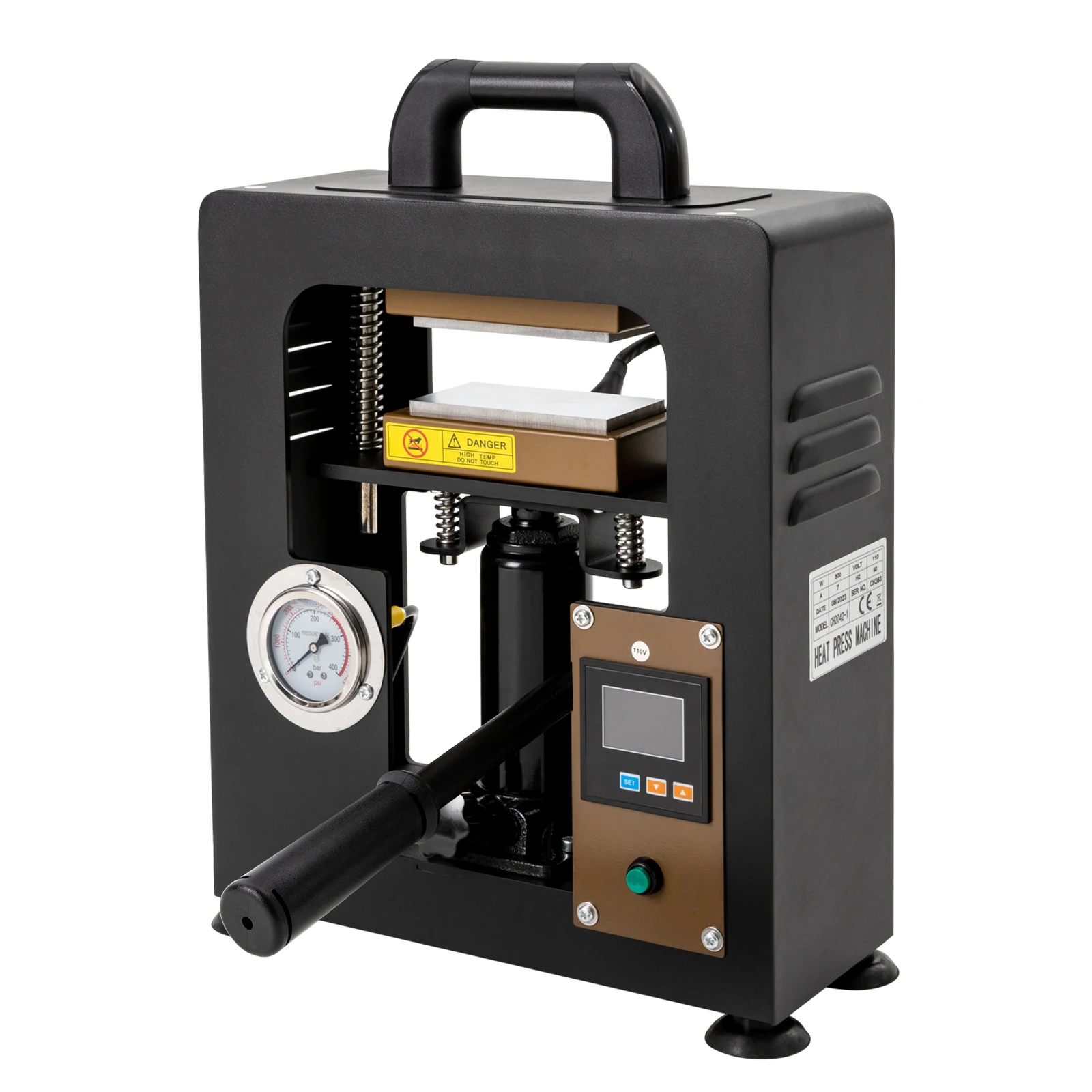 

Black Aluminum Rectangular Hydraulic Jack Heat Press Machine, Hydraulic Heat Press with Pressure Gauge, 10T Heat Press Machine