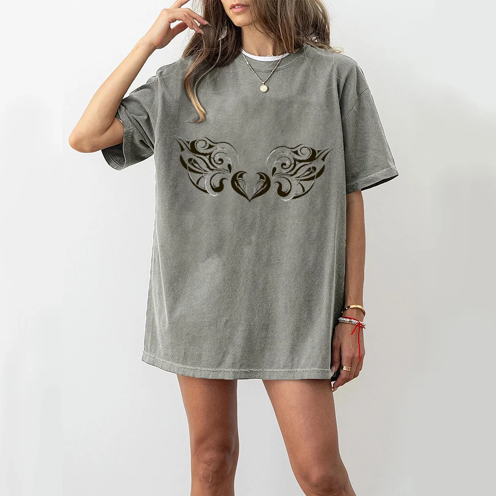 

ОдеждаVintage Y2k Vibes Washed Distressed с принтом из чистого хлопка с коротким рукавом, дышащая, удобная, мужская, женская, с коротким рукавом