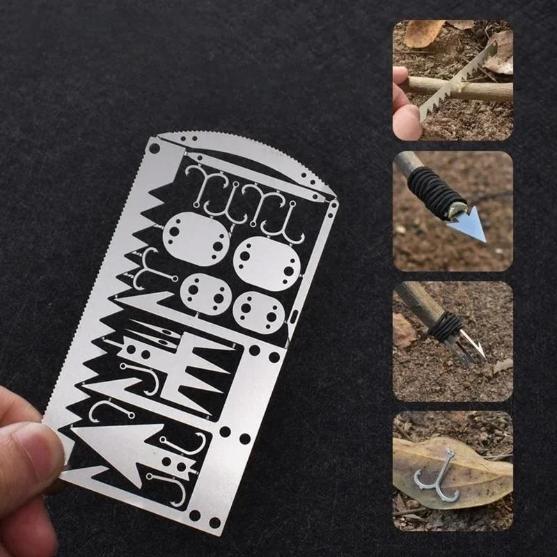 Outil de poche multifonctionnel carte de survie en acier inoxydable 22 en 1 Camping randonnée pêche chasse équipement de survie EDC en plein air