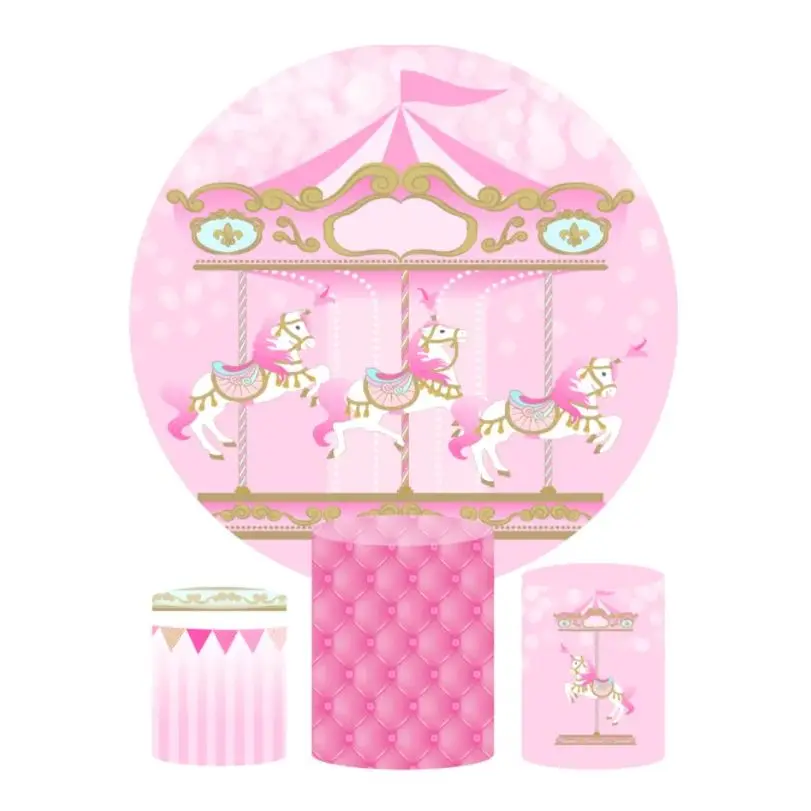 

Carousel Birthday Party Decor Dessert Pedestal Plinth Cylinder Cover Circle Round Backdrop Cover