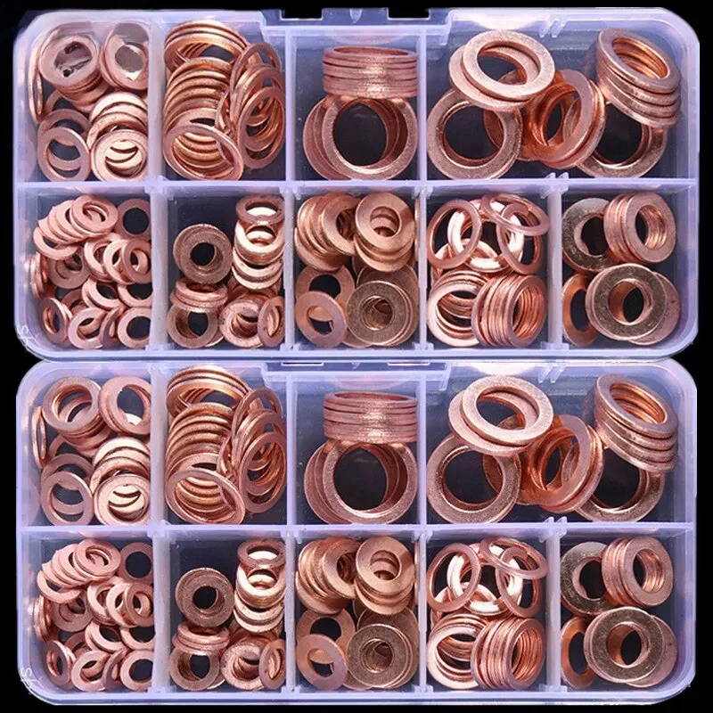 Koperen ring pakking moer en bout set platte ring afdichting assortiment kit met doos //M8/M10/M12/M14 voor carterpluggen - afbeelding 2