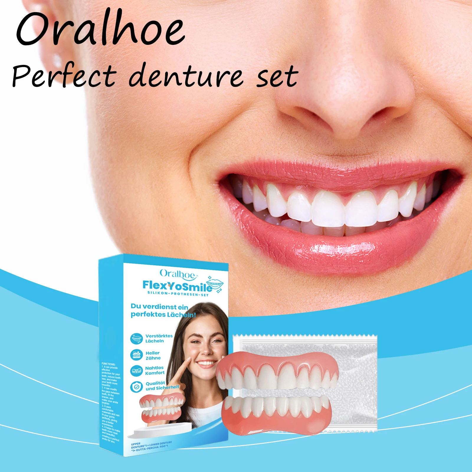 

Oralhoe Perfect Laughs Denture Set Relief Discomfort Easy Use Reline Teeth Gap Whitening Soft Upper And Lower False Teeth Set