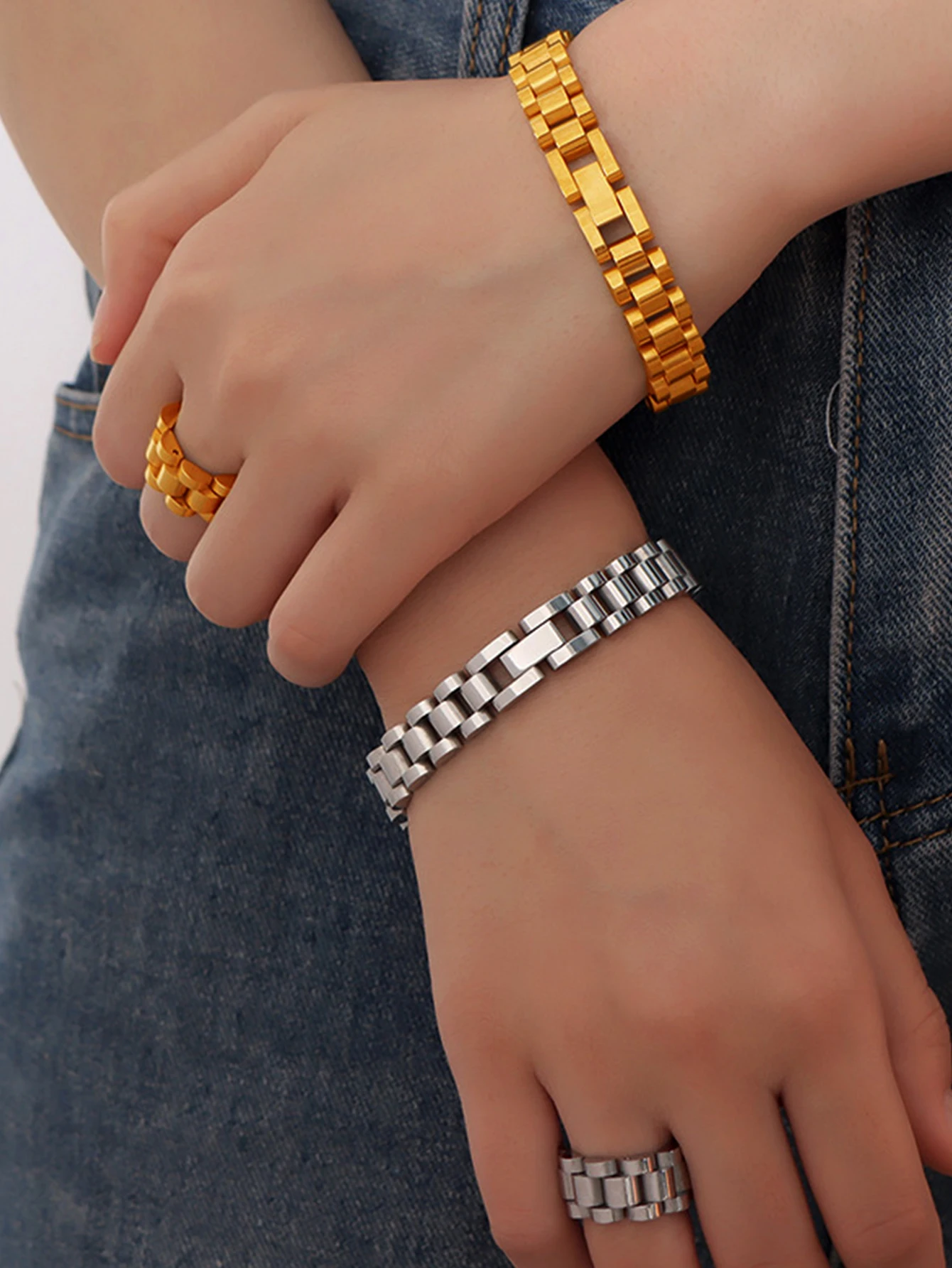 Europe and the United States stainless steel vintage strap bracelet ring does not lose colour suitable for women men daily wear