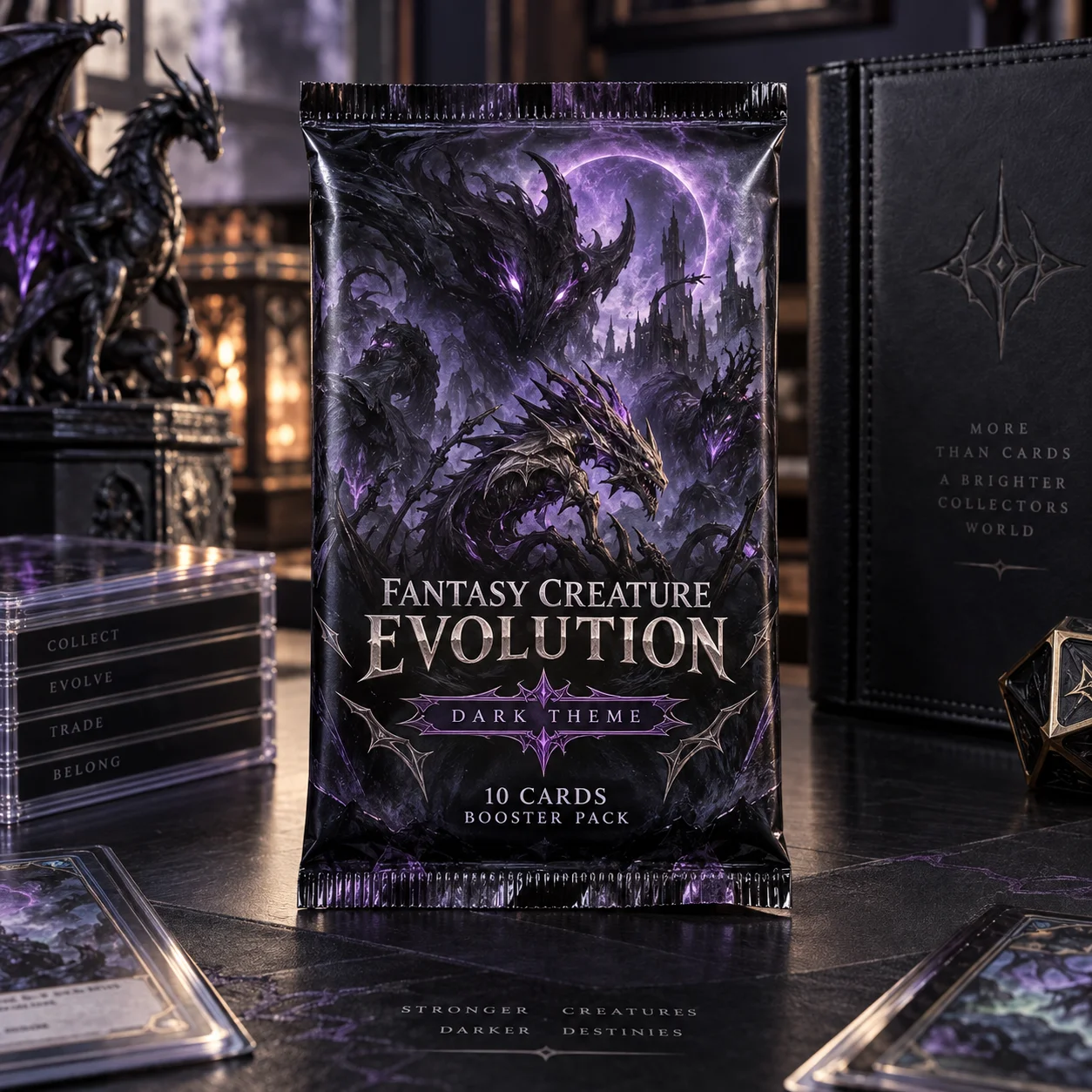10 Card Fantasy Creature Evolution Trading Card Booster Pack Dark Theme Collectible Cards for Hobby Collectors