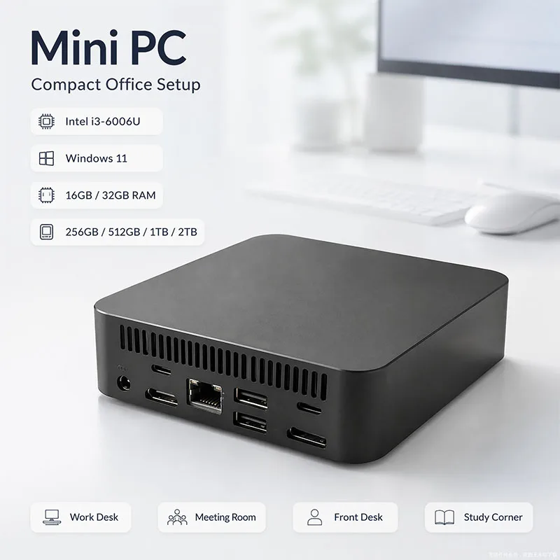Mini PC 2026 Intel i3-6006U 16 Go/32 Go RAM + 256 Go/512 Go/1 To/2 To ROM SSD Wi-Fi 6 Bluetooth 5.2 Ordinateur de jeu