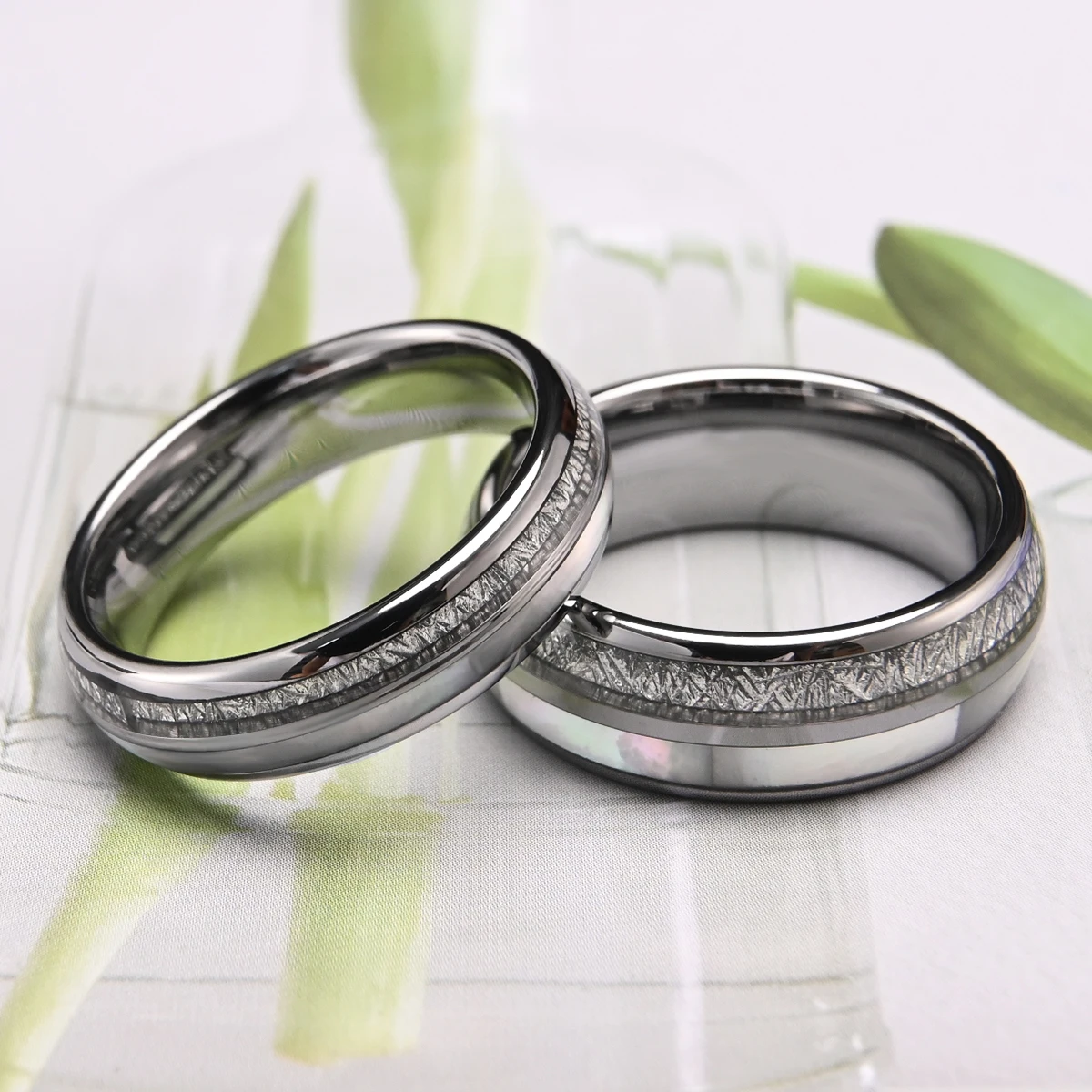 Couple's Mother-of-Pearl  Rose Gold Wedding Bands,8mm, 6mm Men's Tungsten Gold Ring,Couple's Matching Rings,Anniversary Gift view 4