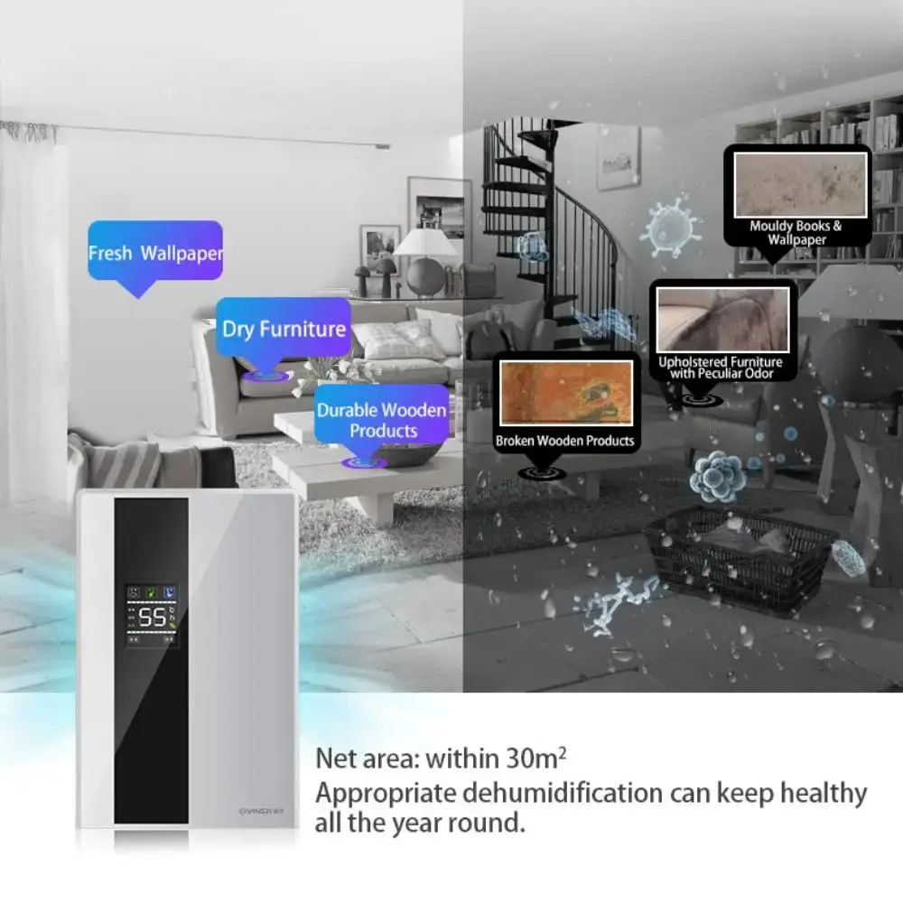 Dehumidifier, 2200ml Water Tank 90W Quiet Moisture Absorber with Remote Control, Timer & Drain Hose, 323 Sq.ft Coverage, Portable Household Dehumidifier for Bedroom Basement