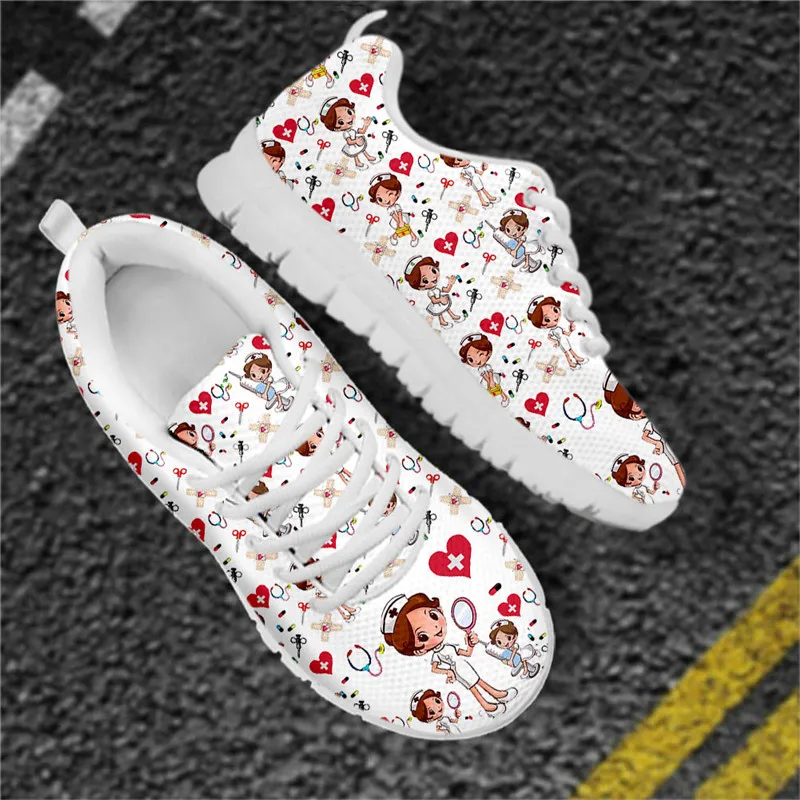 INSTANTARTS Kawaii Nurse Design Casual Sneakers for Women Comfort Flats Medical Healthcare Print Ladies Nursing Footwear Zapatos