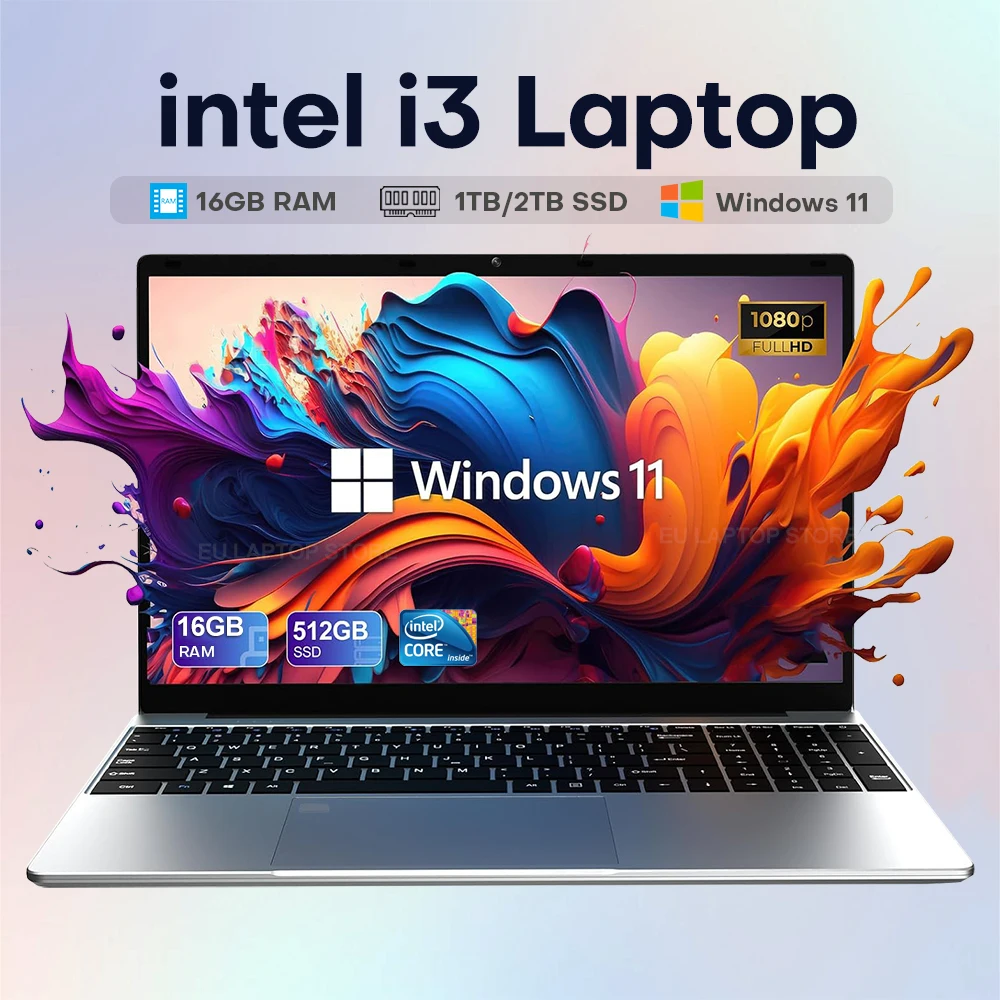 Ordinateur portable Xiaman 15,6 pouces, Intel Core i3, Windows 11, 16 Go de RAM, SSD 1 To/2 To, ordinateur portable portable, clavier rétroéclairé, ordinateur portable pour le bureau et les études