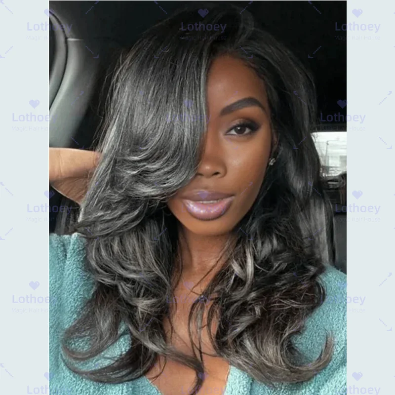 شفاف فلفل رمادي للمبتدئين ودية الجسم موجة الدانتيل الجبهة الباروكات متموجة غلويليس شعر مستعار شعر مستعار الإنسان