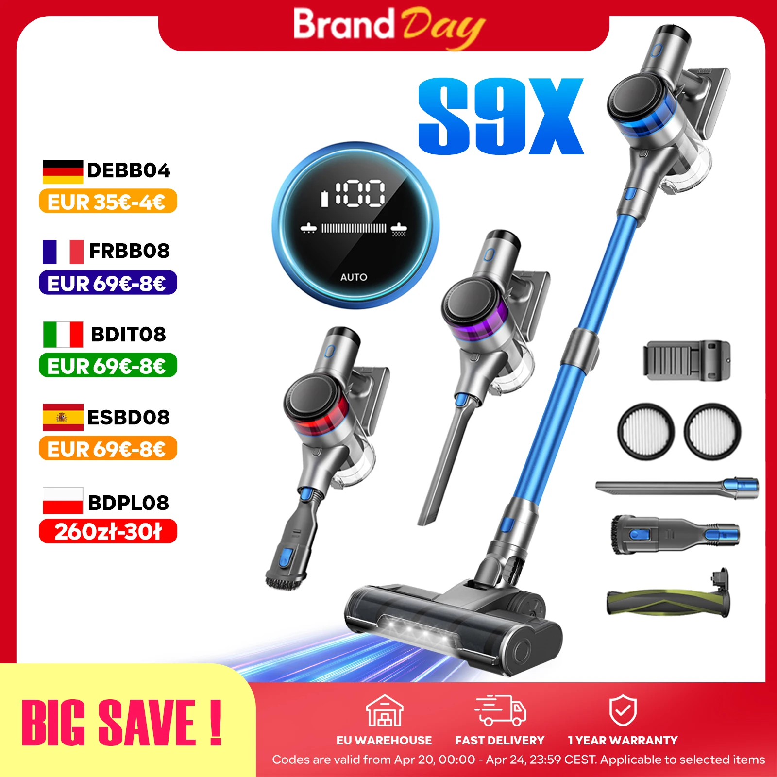 Inse S9X Aspirateur sans Fil, 70KPa, Tasse à Poussière de 1 L, Affichage Lumineux la Batterie, pour les Poils D'animaux, Tapis