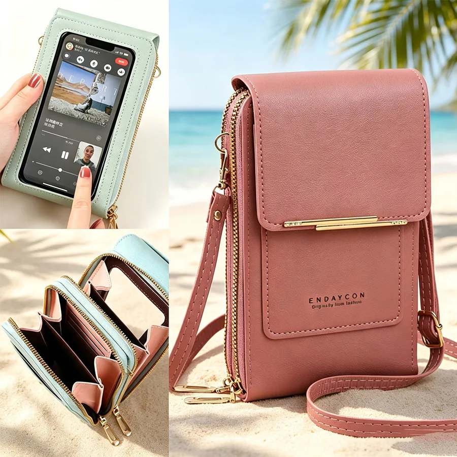 Women's Touch Screen Travel Phone Wallet, Large Capacity Vertical Mini Crossbody Bag Multi Card Slot 4 Colors - view 3