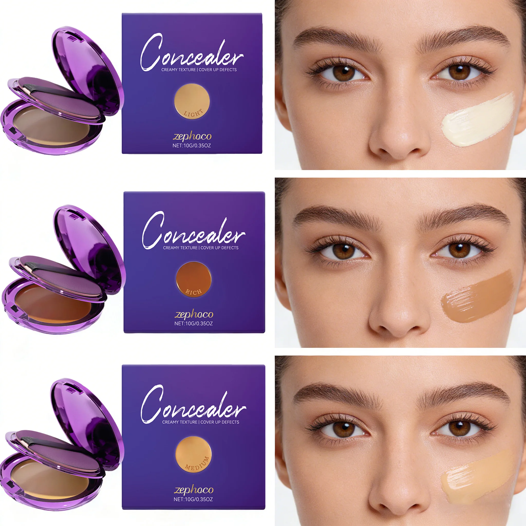 

3 Colors Concealer Palette Moisturizing Sweatproof Long Wearing Full Coverage Spots Transfer-proof Glowing Makeup Palette