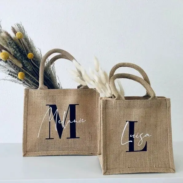 Sac en Jute avec Initiales Personnalisé, Cadeau de Demoiselle d'Honneur, d'Anniversaire, de ixdes Mères, de Shopping