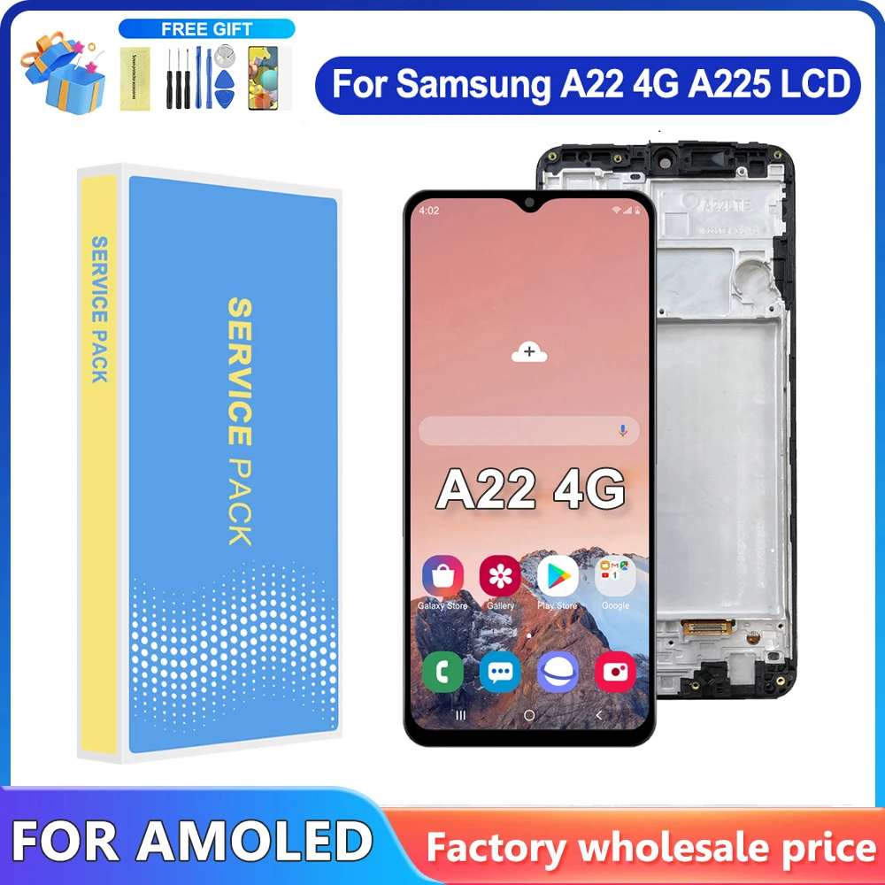 For AMOLED For Samsung A22 4G A225 SM-A225F SM-A225F/DS LCD Display Touch Screen Digitizer Assembly For Samsung A22 4G