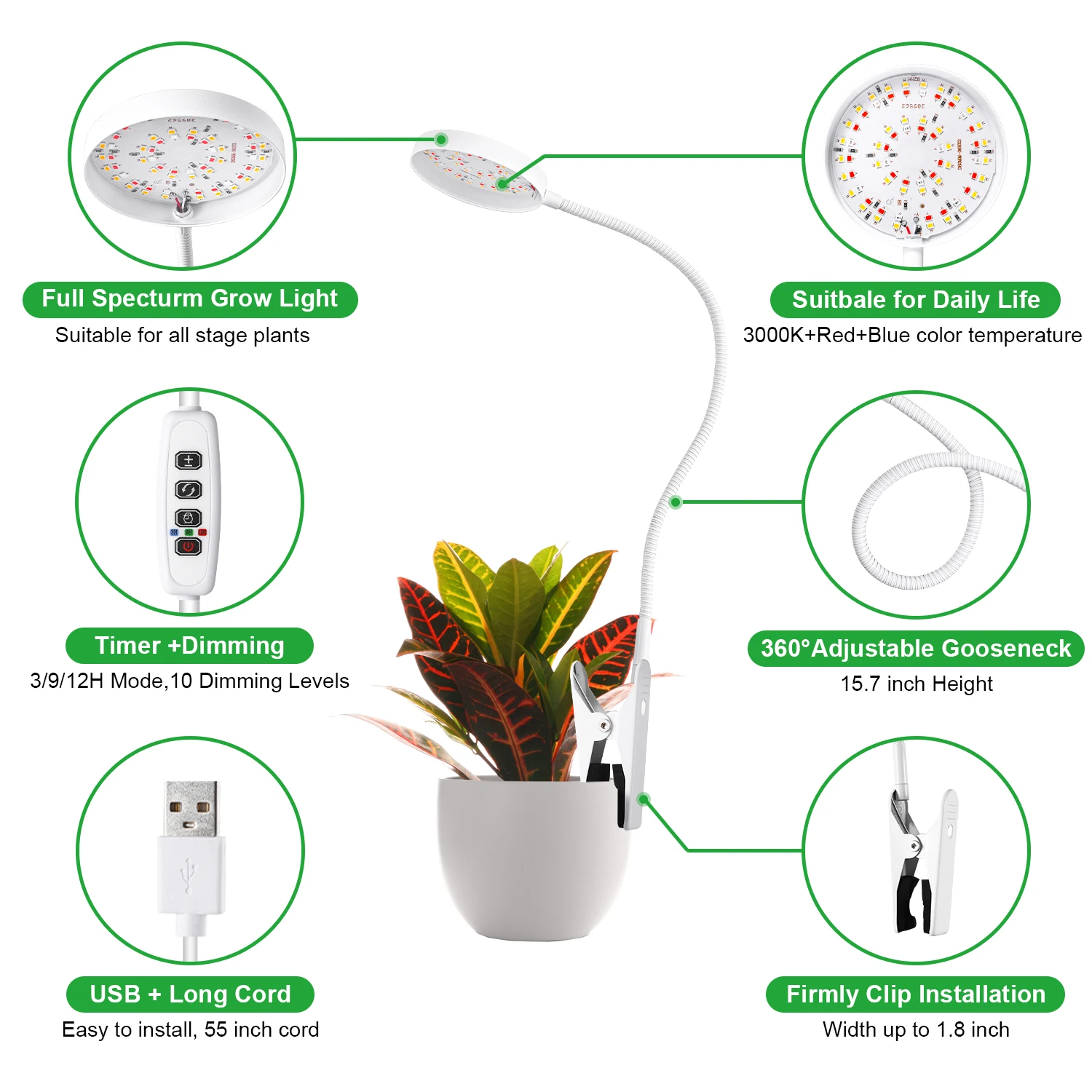 11W LED Phytolamp Indoor Grow Lights Full Spectrum Hydroponics Plant Lamp For Flower Seeds Cultivation DC5V USB LED Growth Light