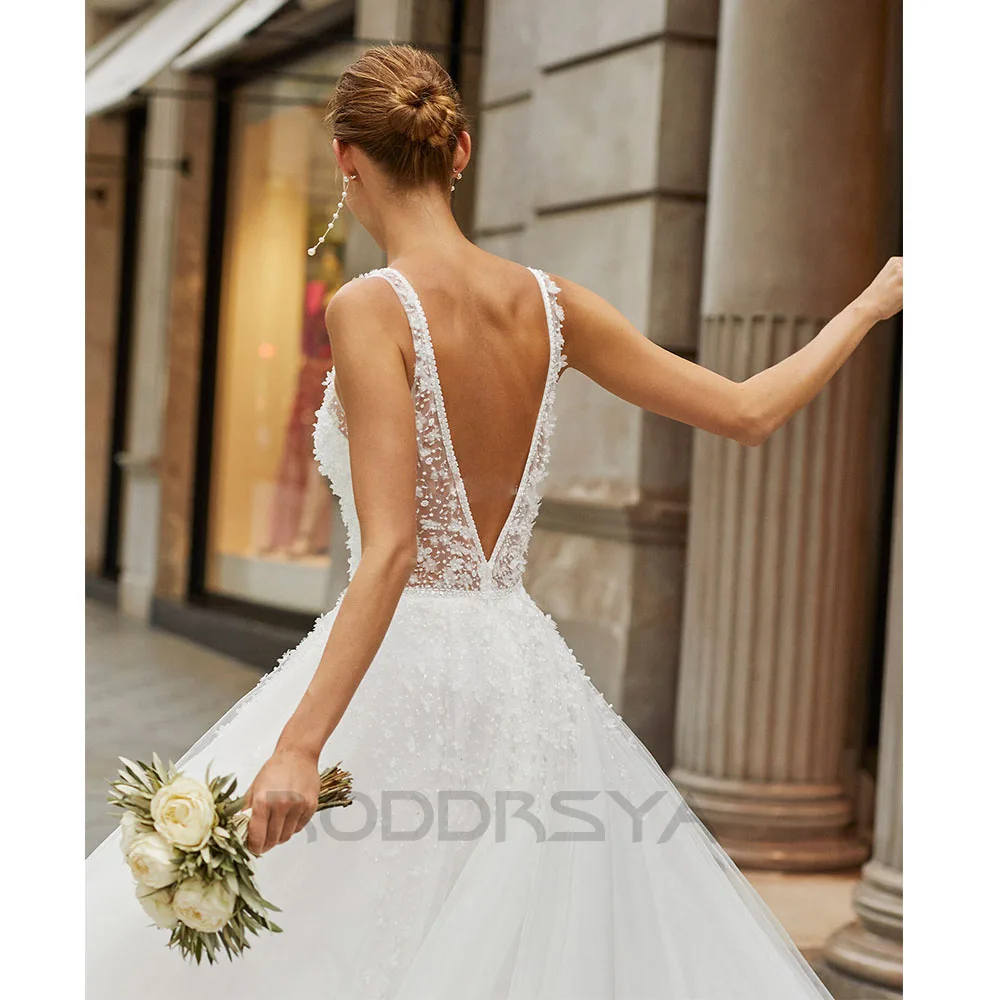 RODDRSYA Boho Elegante Hochzeit Kleid Für Frauen 2023 Tiefe V-ausschnitt Perlen Pailletten Backless Vestidos De Novia Nach Maß Plus Größe