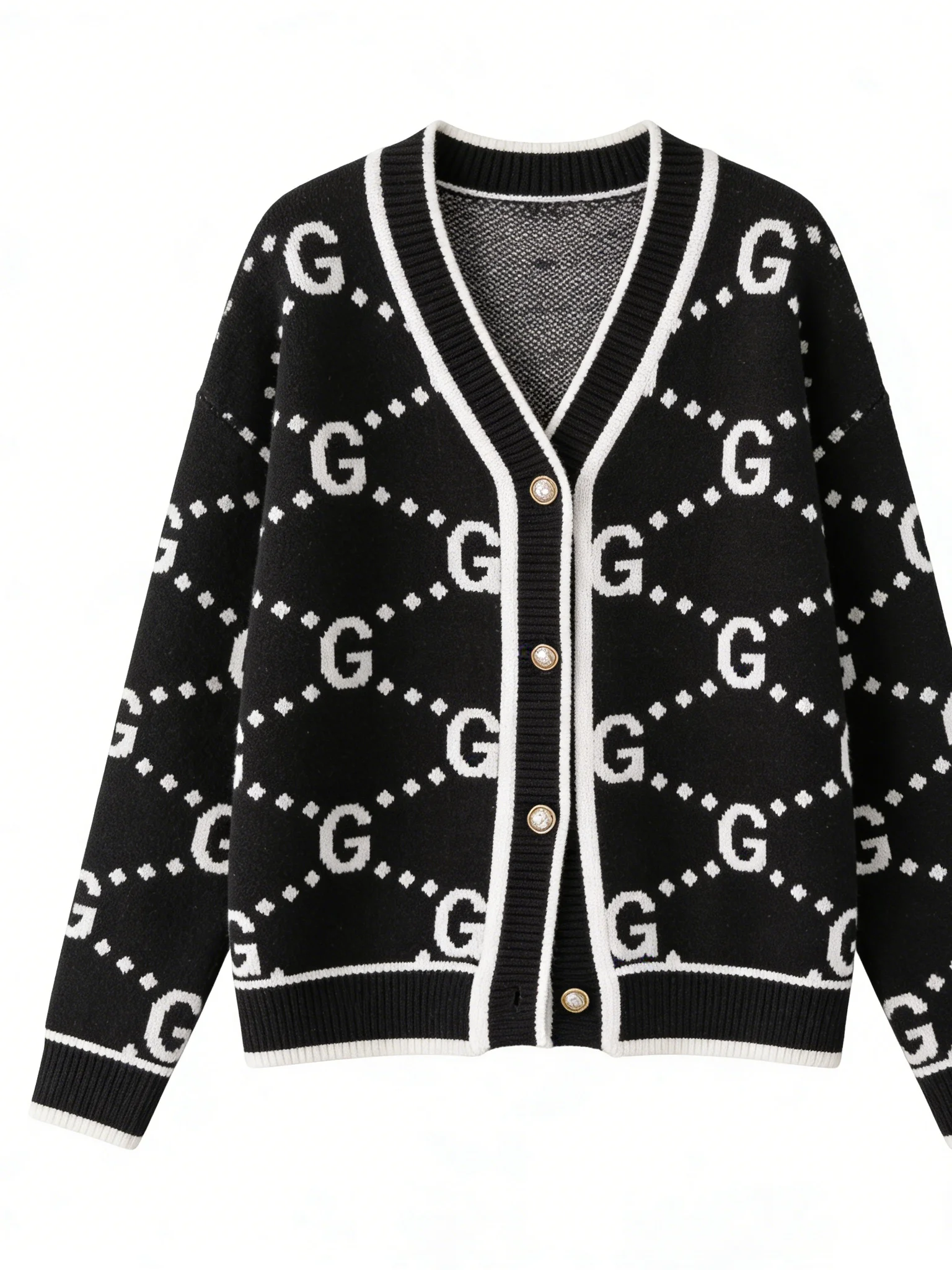 

2026 Fashion Jacquard Knit Letter Cardigan Sweater