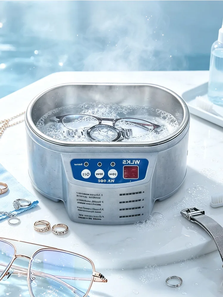 Tragbarer Ultraschallreiniger für Schmuck, Teile, Brillen, Zahnprothesen, Uhren, Vibrations-Dualfrequenzgerät 30W/50W Ultraschallreiniger EU-Stecker 600ml