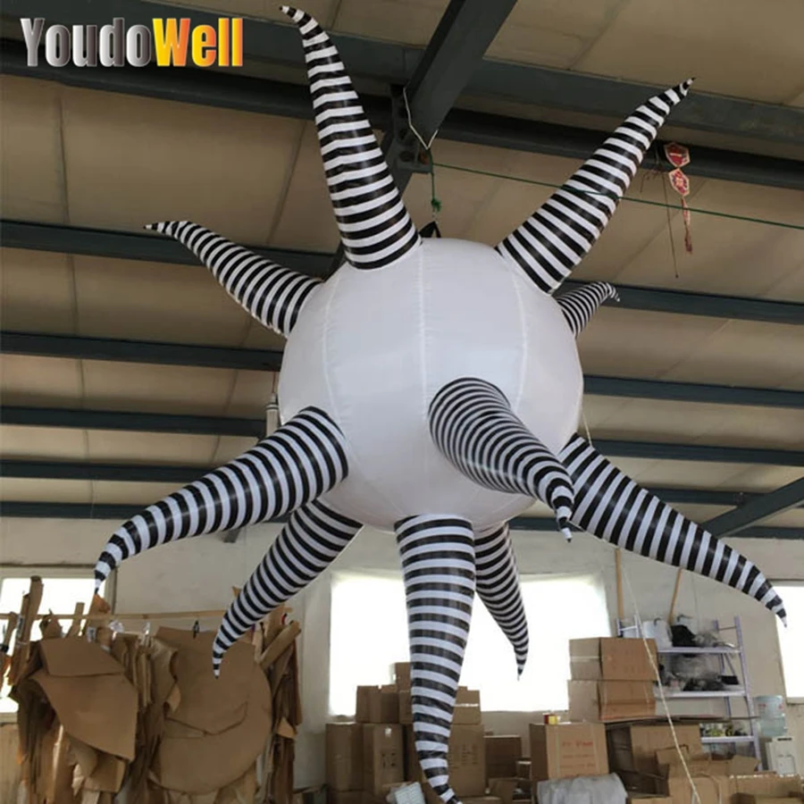 White Light Inflatable Balloon With Zebra Pattern Polygon Hanging From Ceiling Stage Decoration