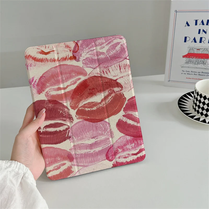 Fashion Wildflower Red Lips Tablet Case for Apple iPad Pro 2024 11 inch Air 5/4 10.9 10th 7/8/9 10.2 Air 3 10.5 inch mini 6 5 4