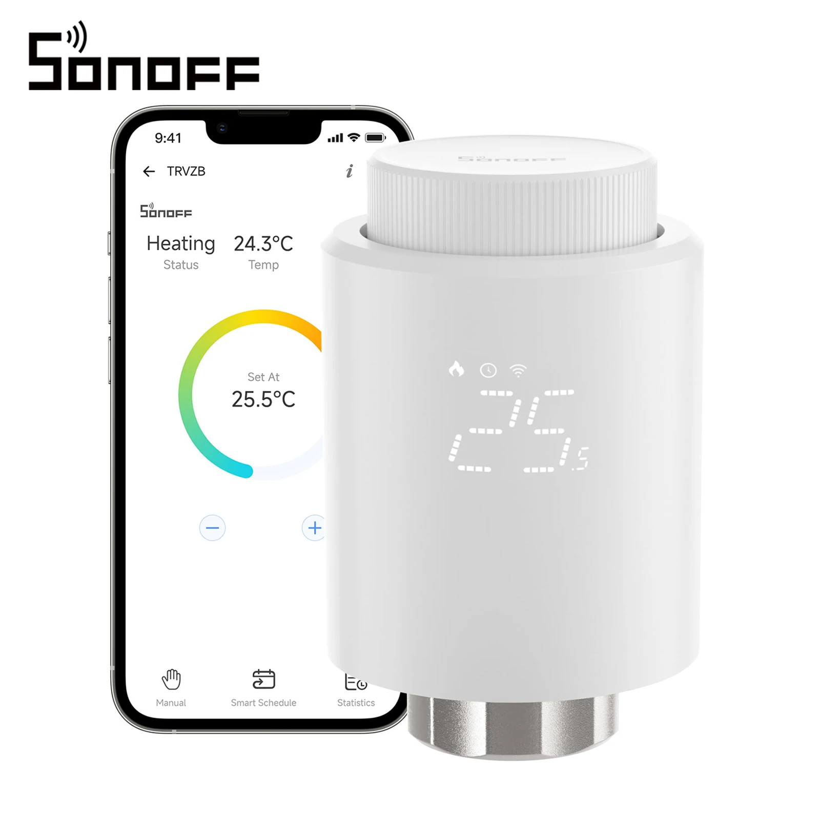 SONOFF Valvola Termostatica per Radiatore TRVZB Zigbee, Protezione da Congelamento per Casa Intelligente, Controllo Remoto tramite App eWeLink, Compat