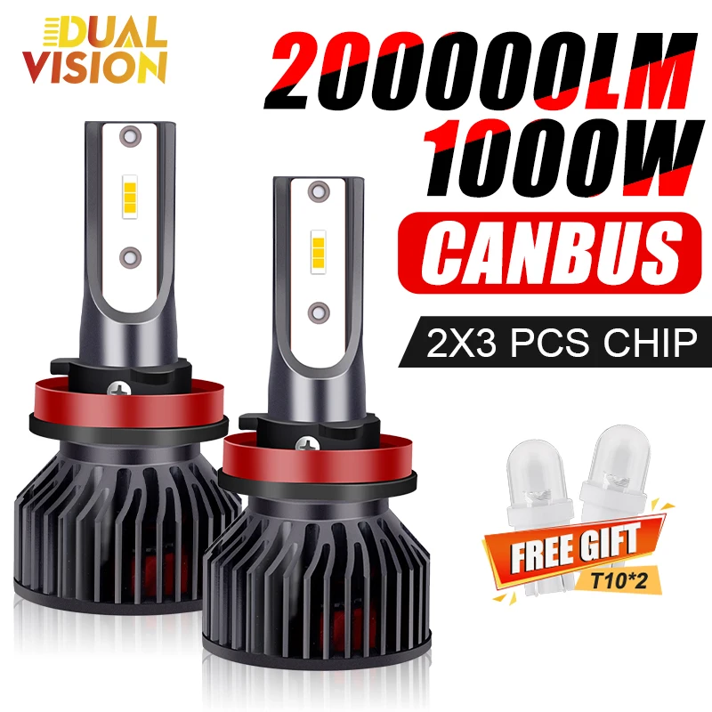 Dualvision H7 LED Headlights 200000LM 1000W LED CANbus H4 H1 H11 9005 9006 HB3 HB4 3000K 4300K 6000K 8000K 12V Auto Fog Lights