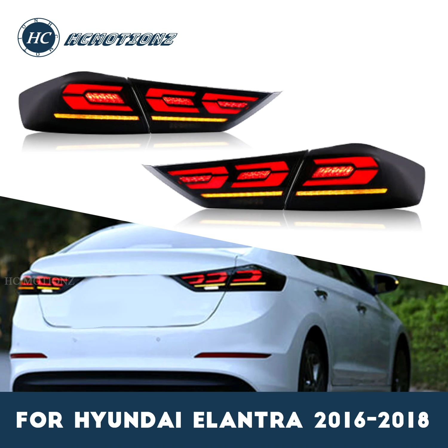 HCMOTIONZ Tail Lights Assembly for Hyundai Elantra 2016 2017 2018 DRL LED Auto Styling Back Lamps Car Rear Lights Accessories