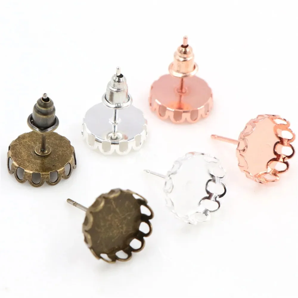 10mm 12mm 14mm 16mm 20 sztuk 3 kolory pozłacane kolczyki ćwieki, kolczyki puste/Base,Fit 10-16mm szkło Cabochons, kolczyk ustawienie — zdjęcie 2