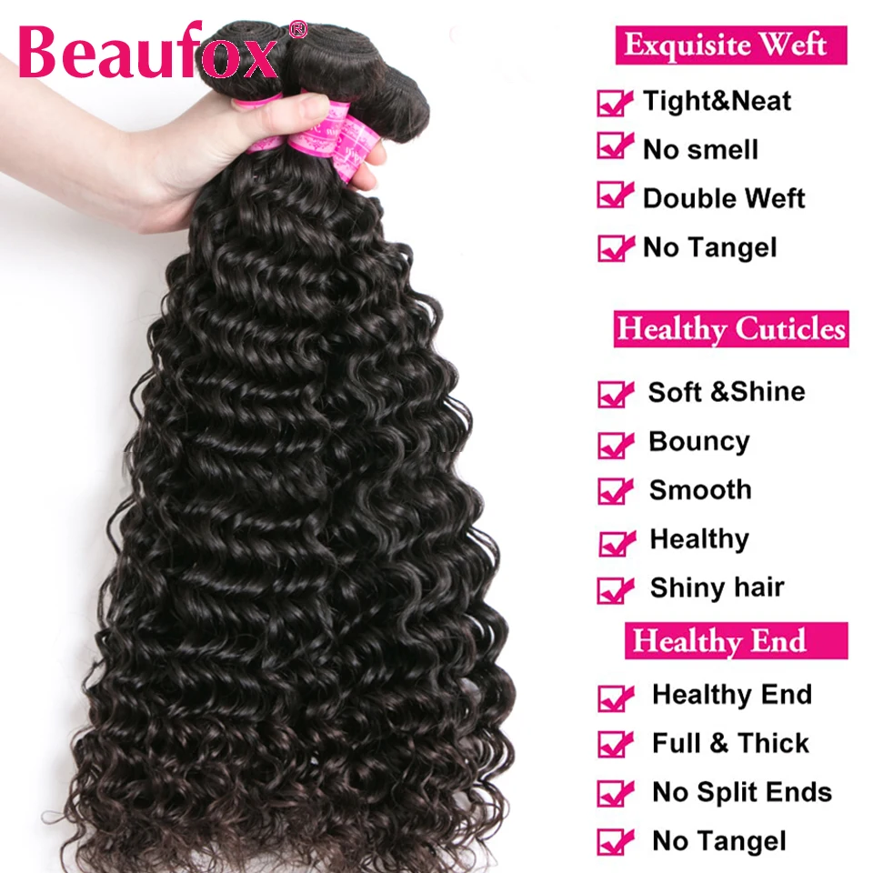 Beaufox Deep Wave Bundles Indian Hair Weave Bundles Human Hair Bundles Remy Extensions Double Weft Curly Human Hair Weaving