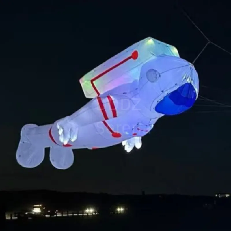 Colgante inflable suave de astronauta LED de 4M para espectáculo de pipa, astronauta, tela de nailon ripstop con LED de esquina redonda en la altura superior brillante
