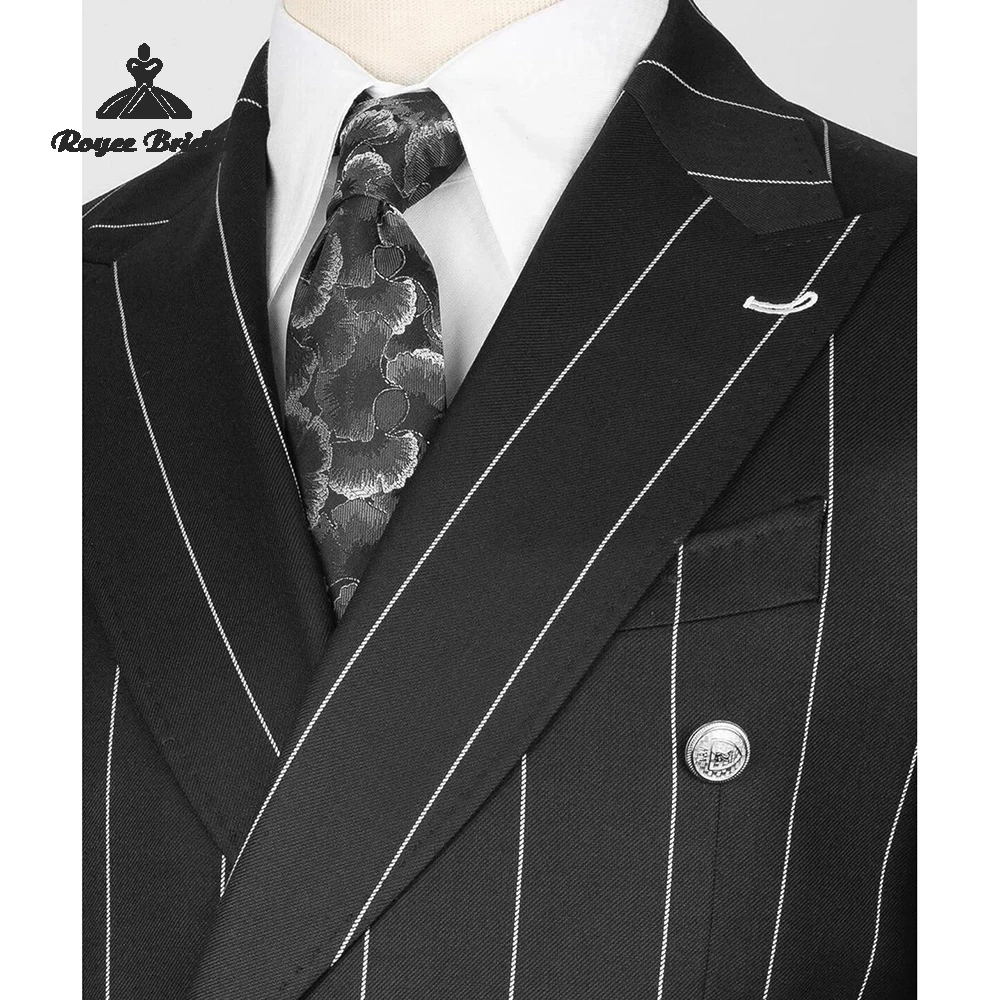 Gestreept Tweedelig Double Breasted Herenpak Bruiloft 2026 Piek Revers Avond Pak Aangepaste trajes para hombre