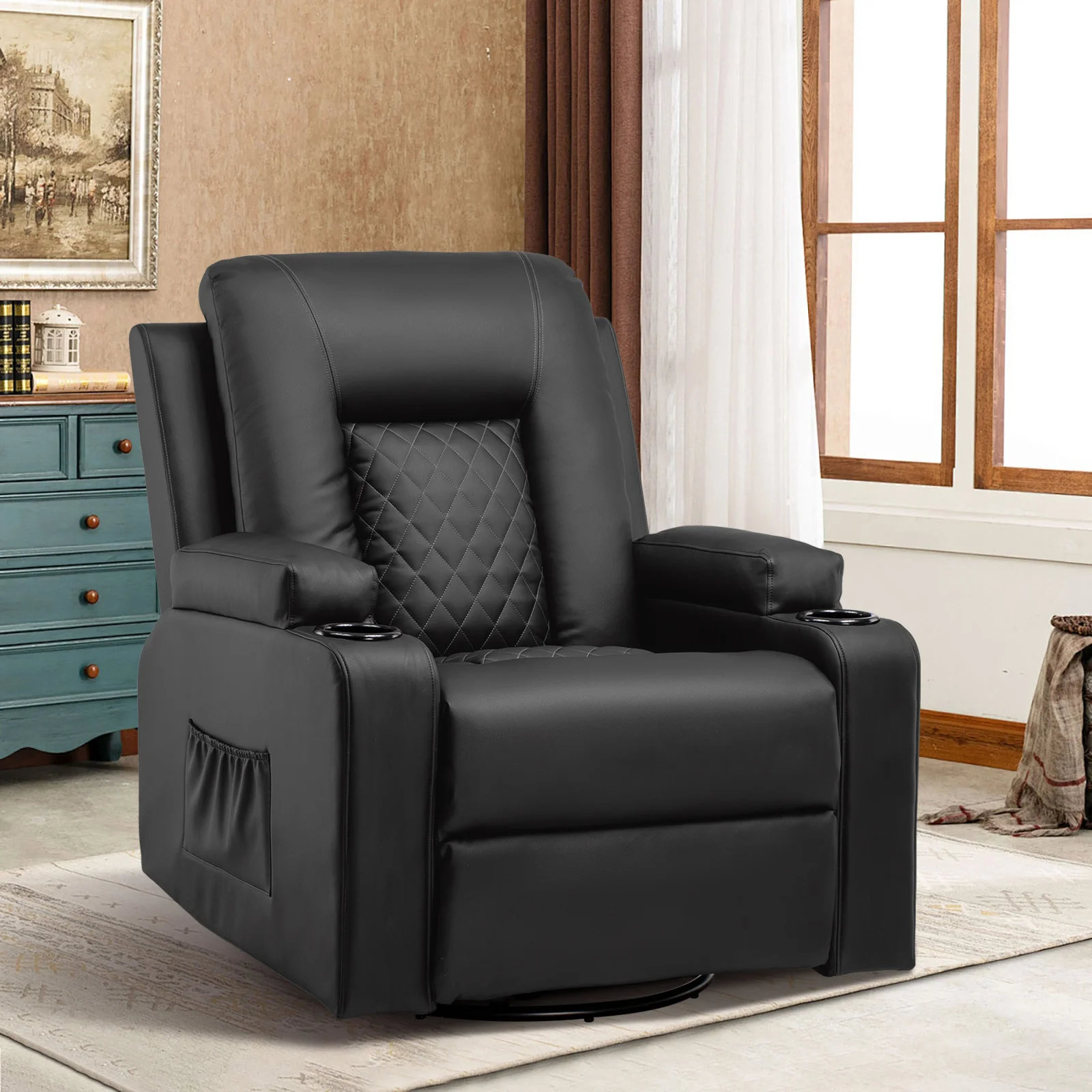 COMHOMA Recliner Armchair Rocker Reclining Chair with Padded Seat Extended Footrest Oversized Swivel Lounge Sofa
