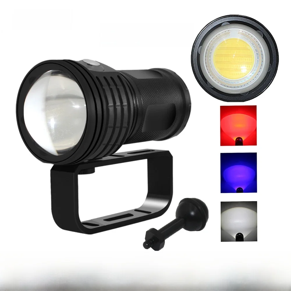 Lampe de poche tactique à LED sous-marine de 100m, torche de plongée étanche à LED COB de 10800Lumens pour photographie et vidéo, torche de lumière de remplissage, batterie 4*18650
