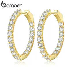 Bamoer Simple Flower Series Hoop Earrings Fashion Piercing Ear Buckles for Women Fine Wedding Jewelry Gifts