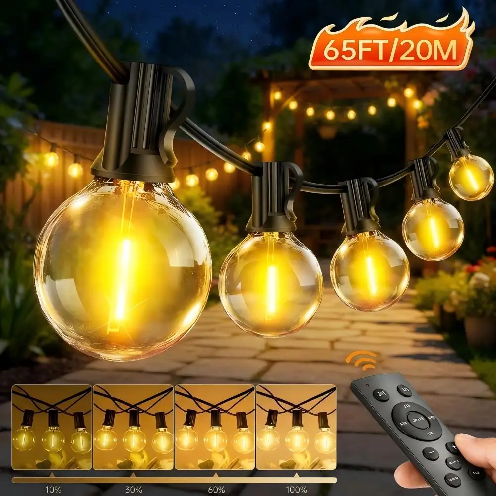 G40 LED-Lichterkette, 20 m, für den Außenbereich, wasserdicht, für Terrasse, dekorative Beleuchtung für Garten, Hinterhof, Hochzeit, Party, Veranda, Park