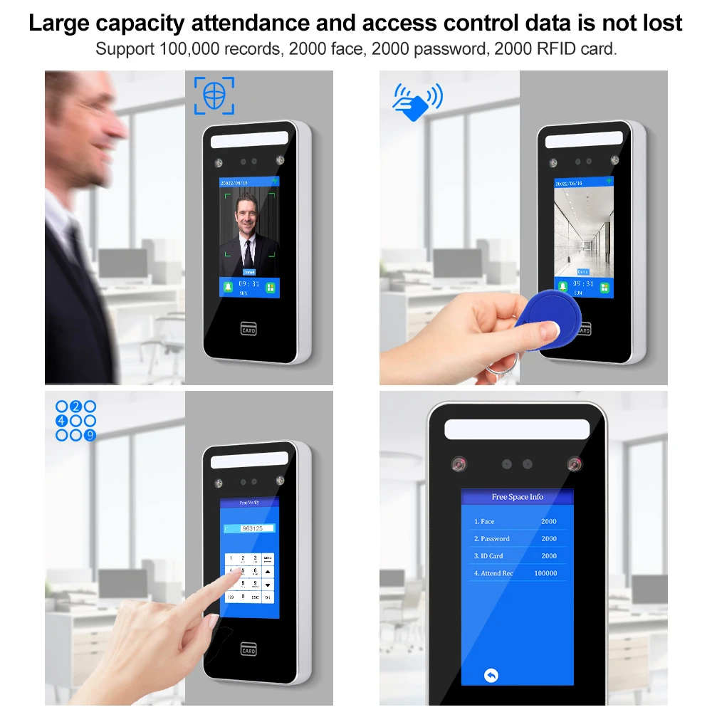 WIFI Dynamic Face Recognition Access Control Sysmtem RFID Card Facial Biometric Time presenze Machine Touch Screen da 4.5 pollici