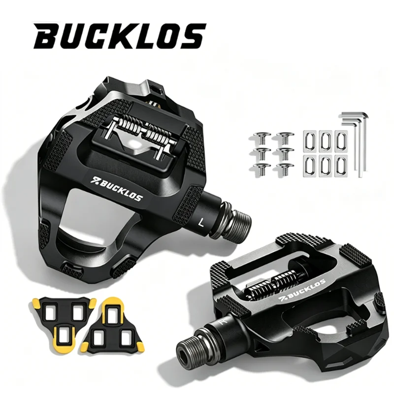 

BUCKLOS Bike Lock Pedals For SPD-SL Carbon Fiber Wear-resistant Pedal 9/16 Dual Function Non-slip Flat Road Bike Pedal Bike Part