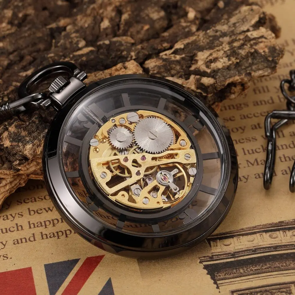 Luxury Automatic Mechanical Pocket Watch Vintage Hand-WInd Steampunk Men Watches Roman Numerals Clock With Chain Reloj Hombre