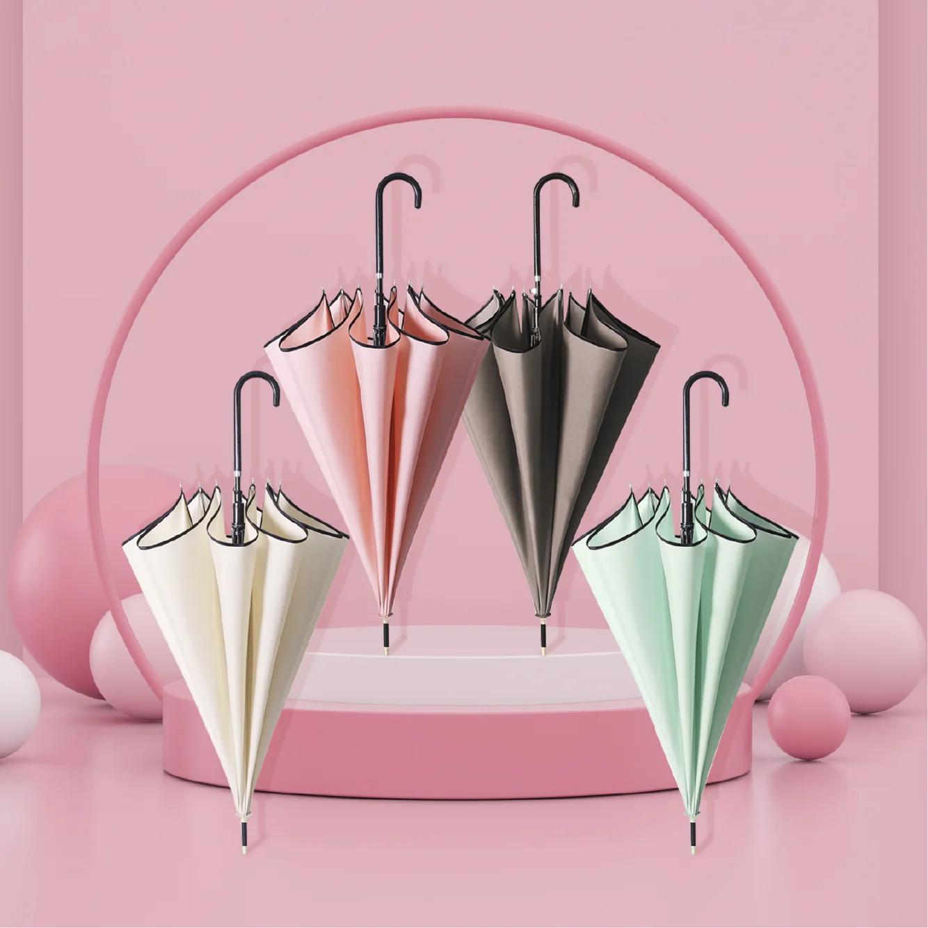 Pretty Large Sturdy Pastel Fashion 16K Long Umbrella Big Lightweight Light Umbrella Sunshade Wuyang Mountain