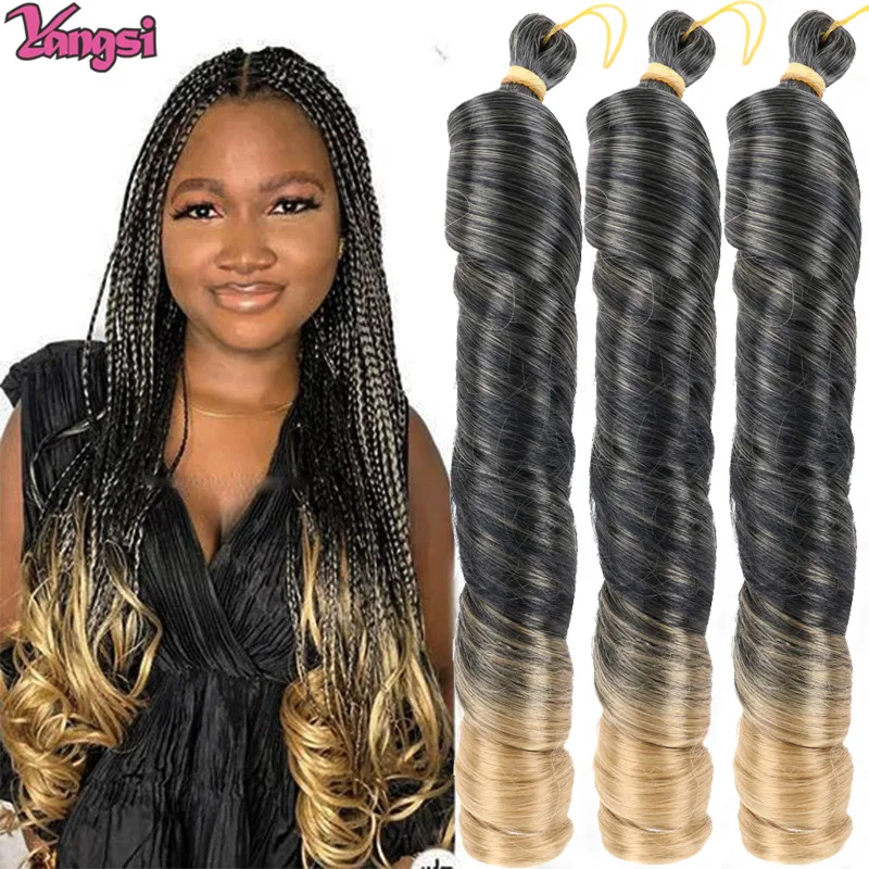 

Synthetic French Curly Crochet Hair Silky Spiral Curls 22 Inch Bouncy Ombre Blonde Braiding Hair Bulk Hair Extensions for Women