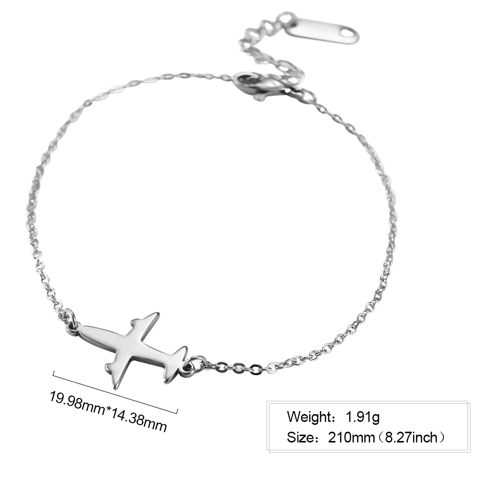 Simple Airplane Pendant Bracelet for Men Women Fashion Women\'s Bracelets Stainless Steel Hand Jewelry for Lover Wendding Gift