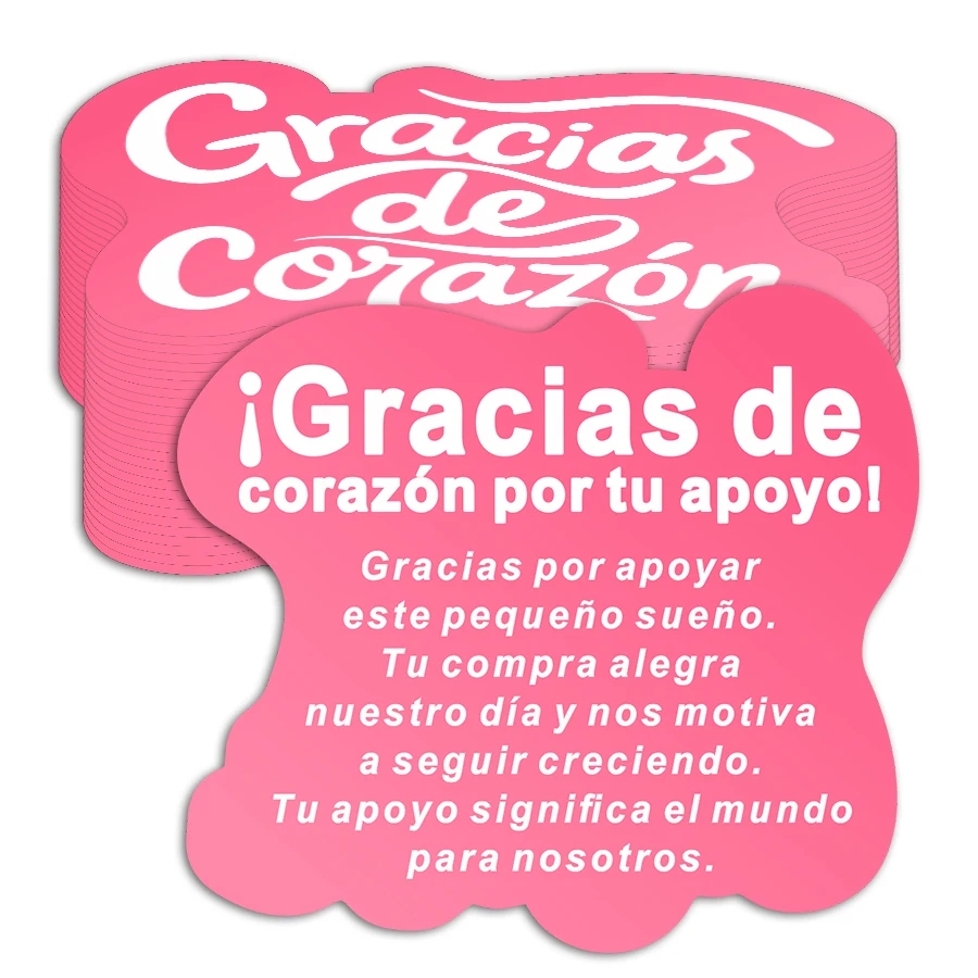 50 tarjetas de agradecimiento “Gracias de Corazon”, insertos trocados para envases de pequeñas empresas y agradecimiento al cliente