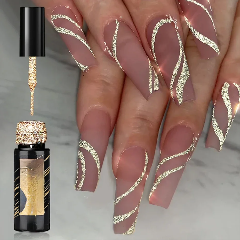 Champagne ouro prata glitter forro gel unha polonês super brilhante espumante linha francesa semi