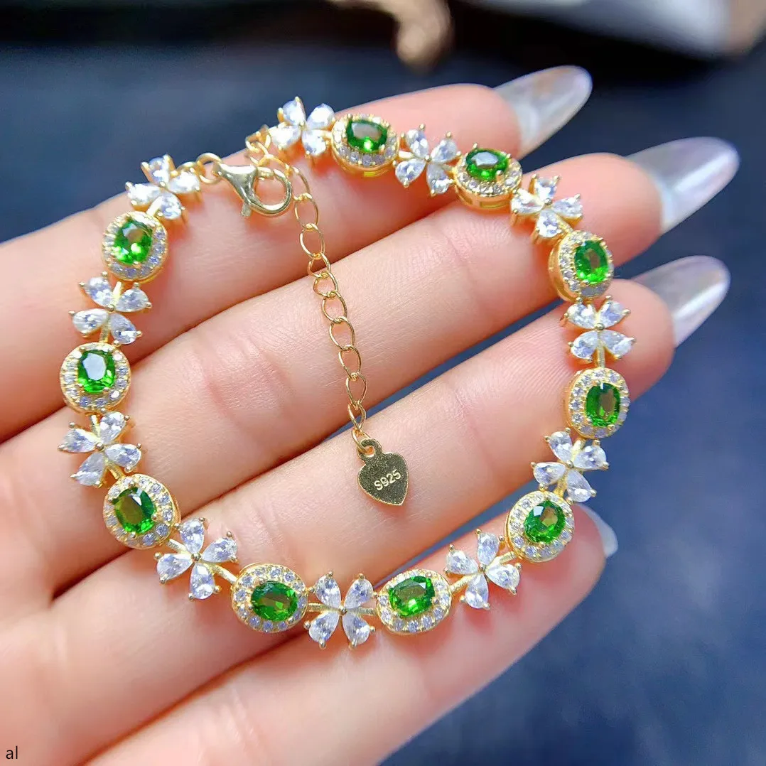 

KJJEAXCMY Boutique Jewelry Women's Bracelet 925 Pure Silver Natural Green Translucent Gemstone Wedding Party Birthday Gift New