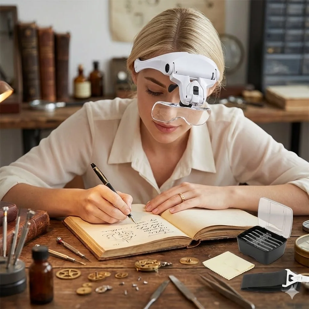 

Hands Free Headband Magnifier with LED Light 5 Removable Lenses 10X to 35X Illuminated Head Magnifying Glass Visor Loupe for Reading Sewing Close Work Soldering Electronics Precision Repair Tool US Warehouse Free