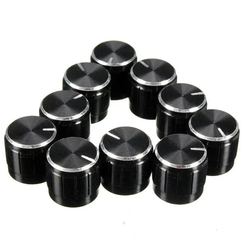 10 sztuk/partia czarny 6mm pokrętła potencjometru czapki wał radełkowany pokrętło sterujące potencjometru średnica 15mm x 17mm aluminiowe pokrętło przełącznika — zdjęcie 2