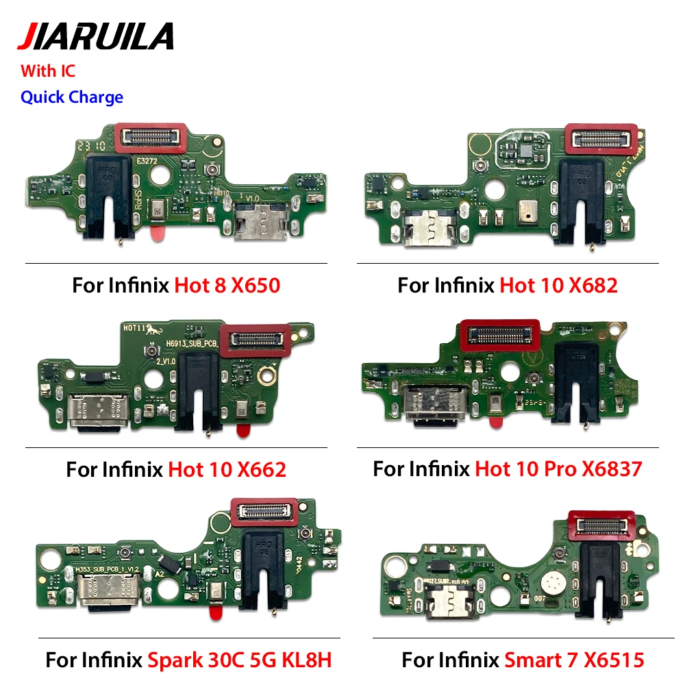 10 PCS USB Charging Port Charger Board Flex Cable For Infinix Hot8 X650/Hot 10 X682/Hot 11 X662/ Hot 11 2022 X675/Hot 30 X6832